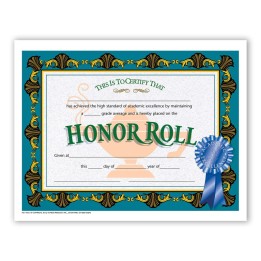 Hayes Publishing Honor Roll Certificate, 8.5" x 11", Pack of 30