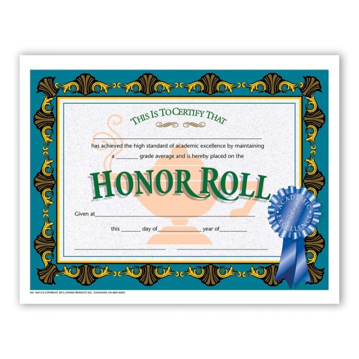 Hayes Publishing Honor Roll Certificate, 8.5" x 11", Pack of 30