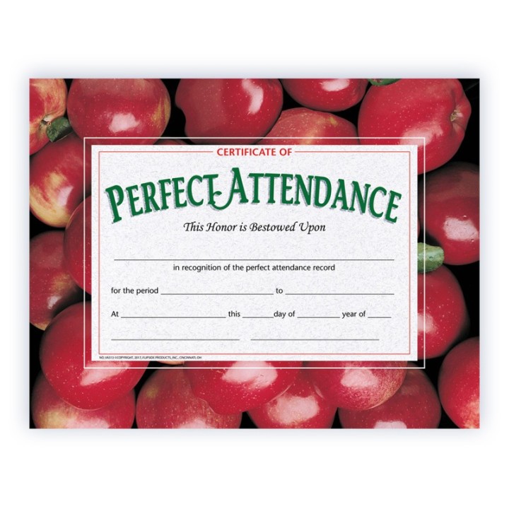 Hayes Publishing Certificate of Perfect Attendance, 8.5" x 11", Pack of 30