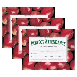 Hayes Publishing Certificate of Perfect Attendance, 30 Per Pack, 3 Packs
