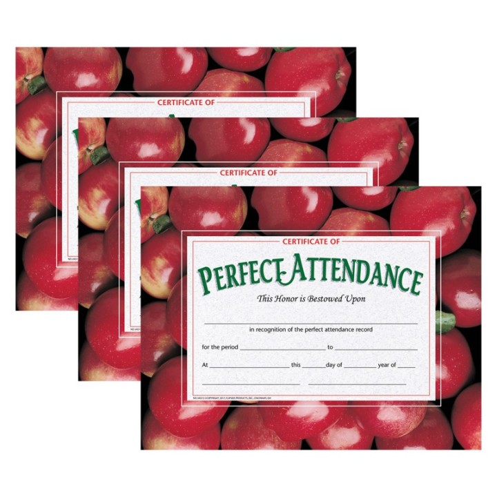 Hayes Publishing Certificate of Perfect Attendance, 30 Per Pack, 3 Packs