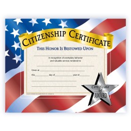 Hayes Publishing Citizenship Certificate, 8.5" x 11", Pack of 30