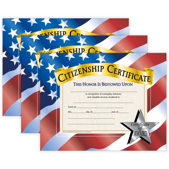 Hayes Publishing Citizenship Certificate, 30 Per Pack, 3 Packs