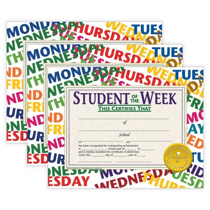 Hayes Publishing Student of the Week Certificate, 8.5" x 11", 30 Per Pack, 3 Packs
