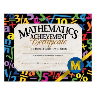 Hayes Publishing Mathematic Achievement Certificate, 8.5" x 11", Pack of 30
