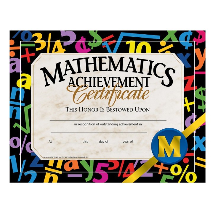 Hayes Publishing Mathematic Achievement Certificate, 8.5" x 11", Pack of 30
