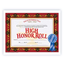 Hayes Publishing High Honor Roll Certificate, 8.5" x 11", Pack of 30