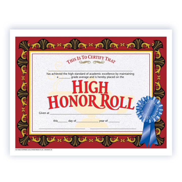 Hayes Publishing High Honor Roll Certificate, 8.5" x 11", Pack of 30