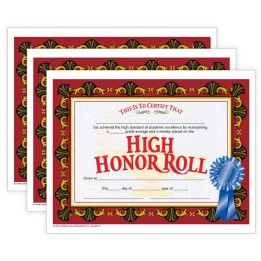 Hayes Publishing High Honor Roll Certificate, 30 Per Pack, 3 Packs
