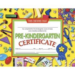 Hayes Publishing Pre-Kindergarten Certificate, 8.5" x 11", Pack of 30