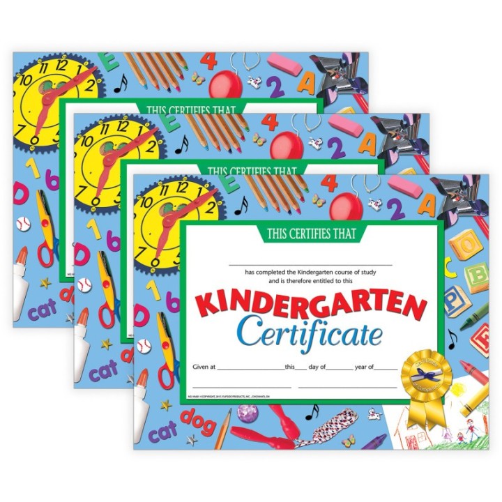 Hayes Publishing Kindergarten Certificate, 8.5" x 11", 30 Per Pack, 3 Packs