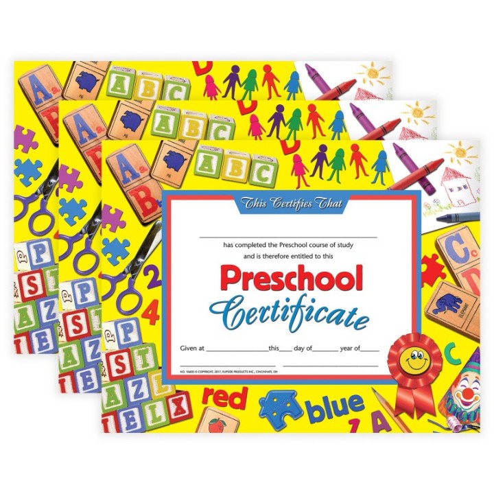 Hayes Publishing Preschool Certificate, 8.5" x 11", 30 Per Pack, 3 Packs