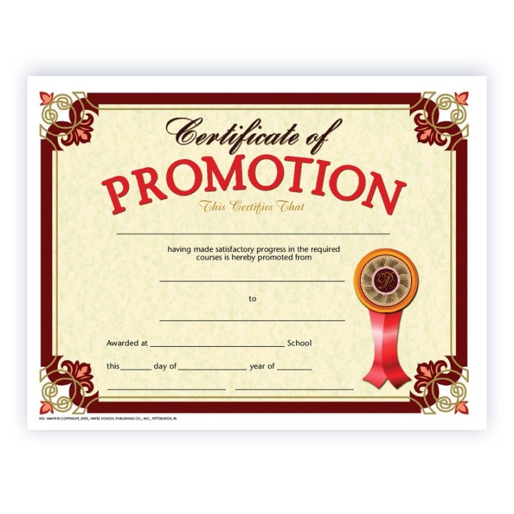 Hayes Publishing Certificate of Promotion, Pack of 30, 8.5" x 11"