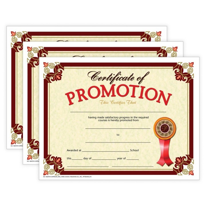 Hayes Publishing Certificate of Promotion, 8.5" x 11", 30 Per Pack, 3 Packs