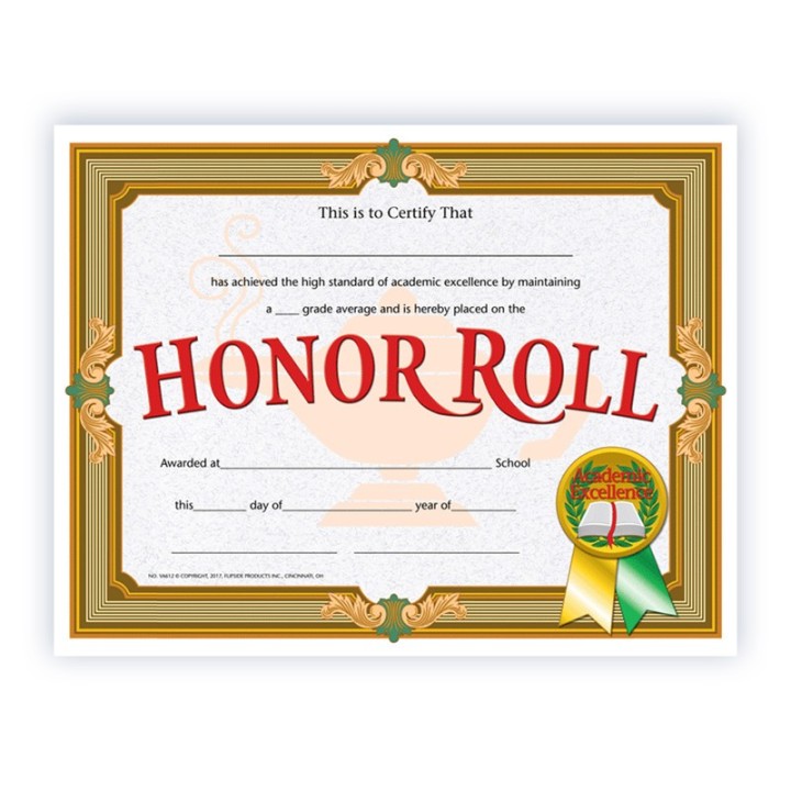 Hayes Publishing Honor Roll Certificate, 8.5" x 11", Pack of 30