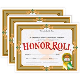 Hayes Publishing Honor Roll Certificate, 30 Per Pack, 3 Packs