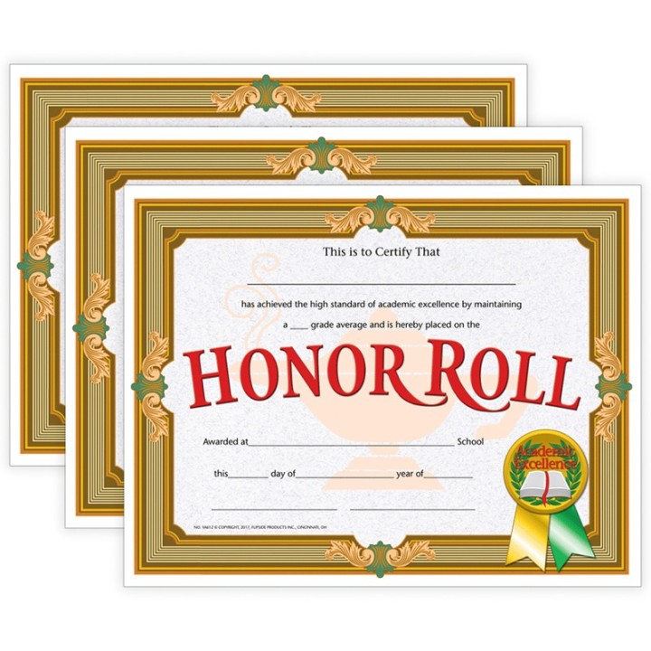 Hayes Publishing Honor Roll Certificate, 30 Per Pack, 3 Packs