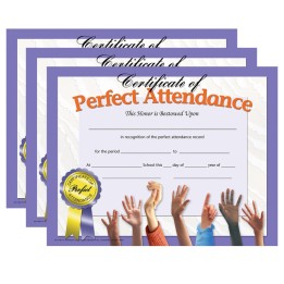 Hayes Publishing Certificate of Perfect Attendance, 30 Per Pack, 3 Packs