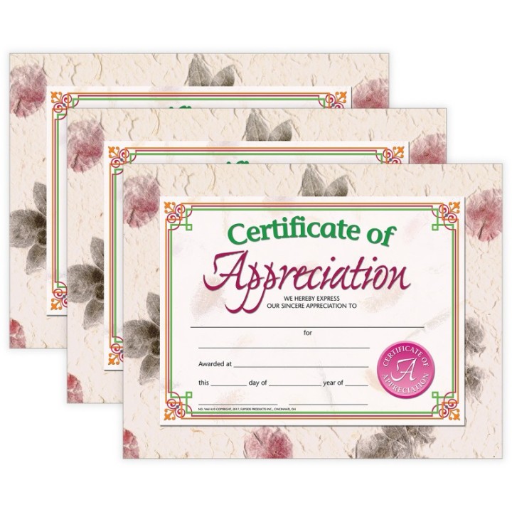 Hayes Publishing Certificate of Appreciation, 30 Per Pack, 3 Packs