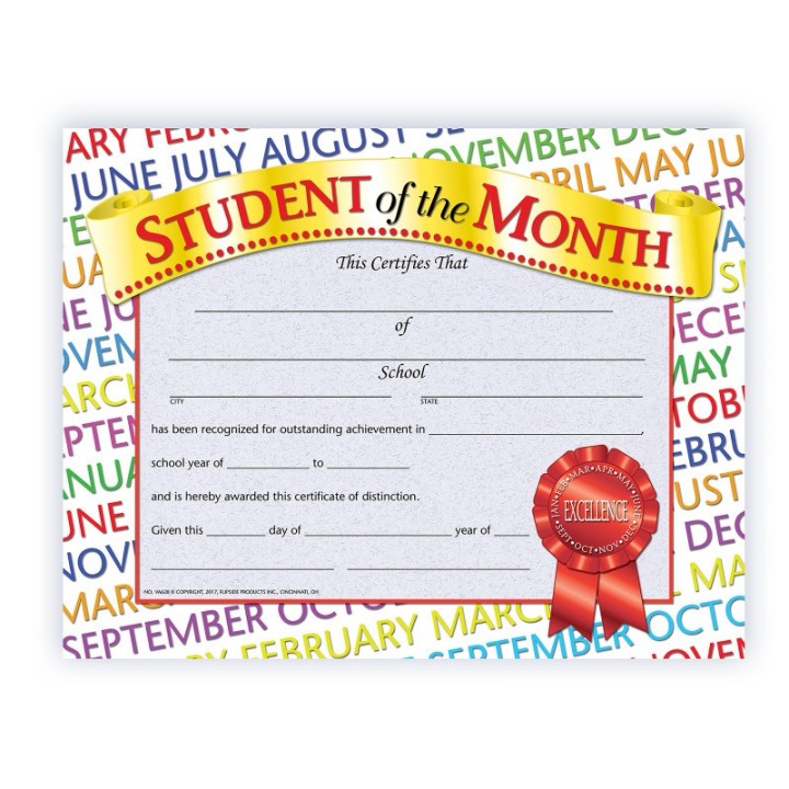 Hayes Publishing Student of the Month Award Certificate, 8.5" x 11", Pack of 30