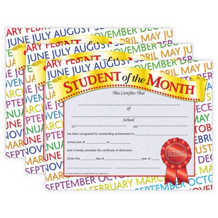 Hayes Publishing Student of the Month Certificate, 8.5" x 11", 30 Per Pack, 3 Packs