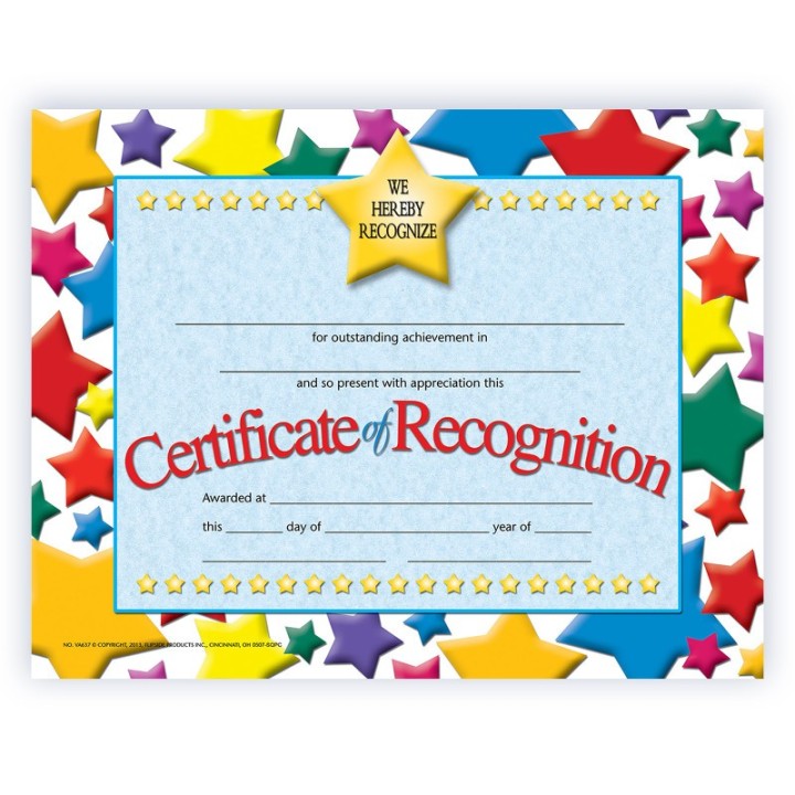 Hayes Publishing Certificate of Recognition, 8.5" x 11", Pack of 30