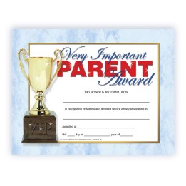 Hayes Publishing Very Important Parent Award Certificate, 8.5" x 11", Pack of 30