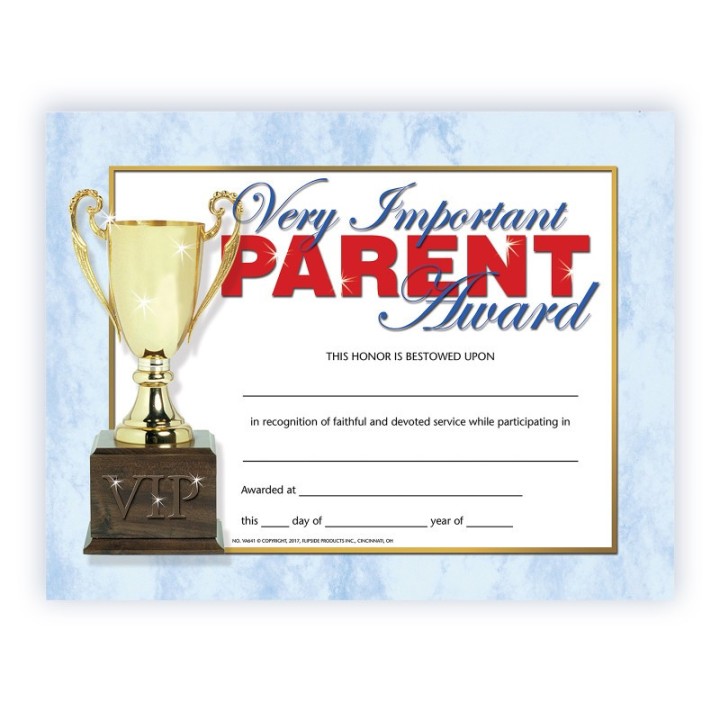 Hayes Publishing Very Important Parent Award Certificate, 8.5" x 11", Pack of 30