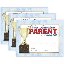 Hayes Publishing Very Important Parent Award, 8.5" x 11", 30 Per Pack, 3 Packs