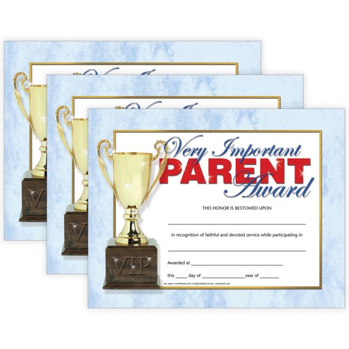 Hayes Publishing Very Important Parent Award, 8.5" x 11", 30 Per Pack, 3 Packs