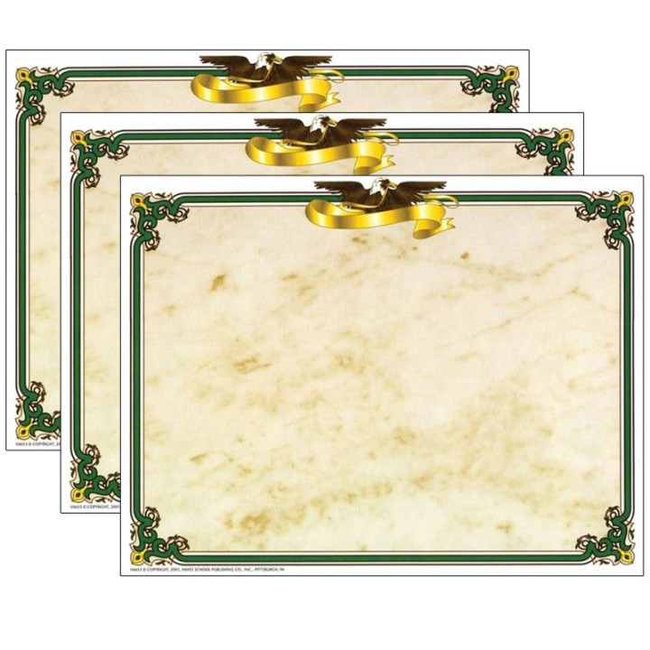Hayes Publishing Eagle Border Certificate, 8.5" x 11", 50 Per Pack, 3 Packs