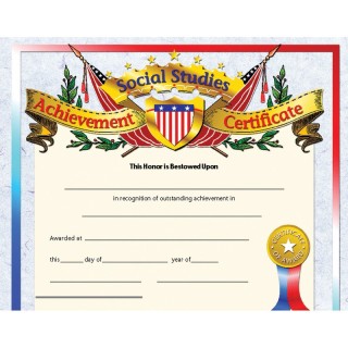 Hayes Publishing Social Studies Achievement Certificate, 8.5" x 11", Pack of 30
