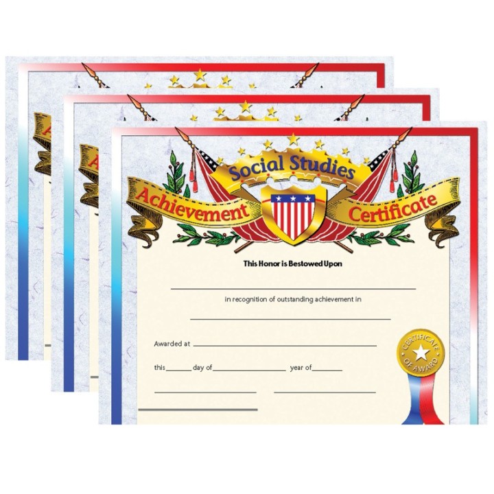 Hayes Publishing Social Studies Achievement Certificate, 30 Per Pack, 3 Packs