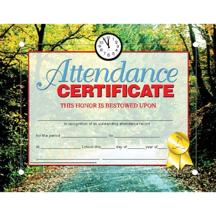 Hayes Publishing Attendance Certificate, 8.5" x 11", Pack of 30
