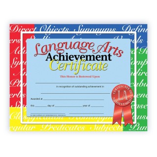 Hayes Publishing Language Arts Achievement Certificate, 8.5" x 11", Pack of 30