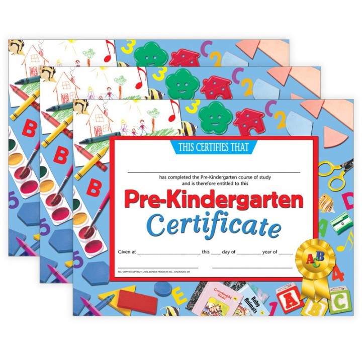 Hayes Publishing Pre-Kindergarten Certificate, 8.5" x 11", 30 Per Pack, 3 Packs