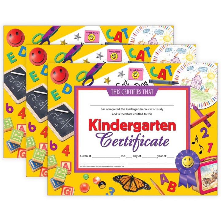 Hayes Publishing Kindergarten Certificate, 8.5" x 11", 30 Per Pack, 3 Packs