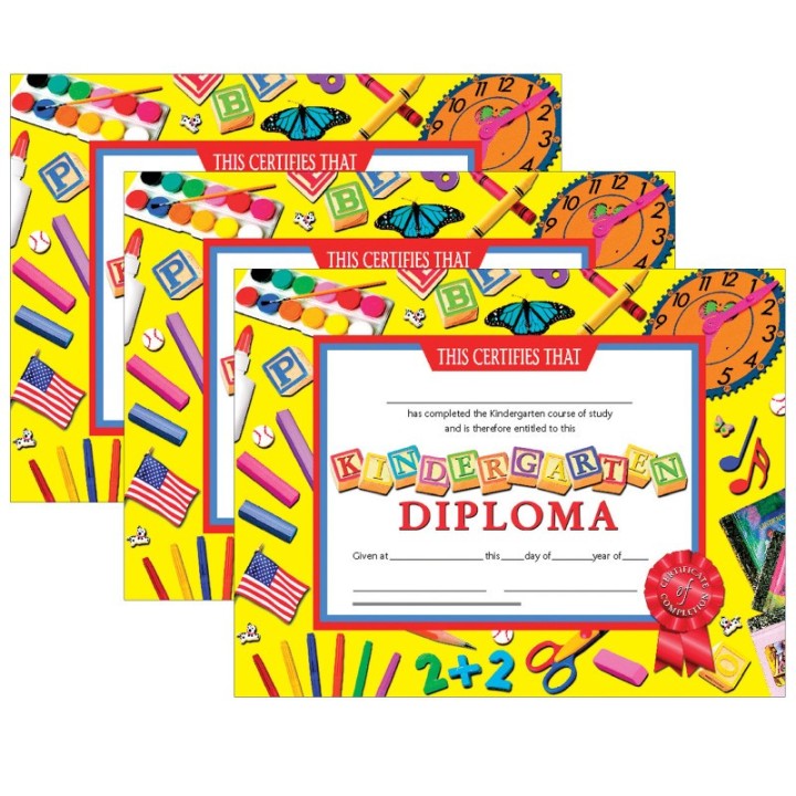 Hayes Publishing Kindergarten Diploma, 8.5" x 11", 30 Per Pack, 3 Packs