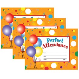 Hayes Publishing Perfect Attendance Certificates & Reward Seals, 30 - 8.5" x 11" Certificates & 160 Seals Per Set, 3 Sets