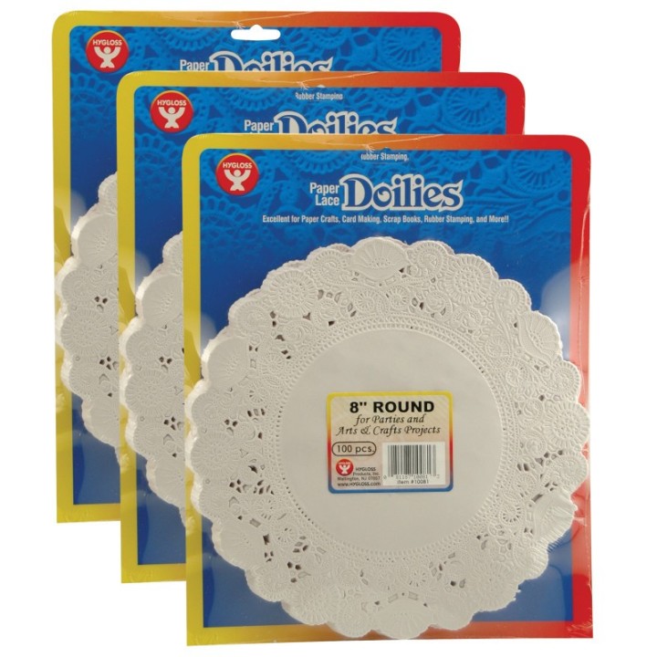 Hygloss® Round Paper Lace Doilies, White, 8", 100 Per Pack, 3 Packs