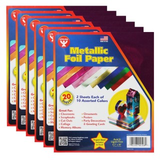 Hygloss® Metallic Foil Paper Sheets, 8.5" x 10", Assorted Colors, 20 Per Pack, 6 Packs