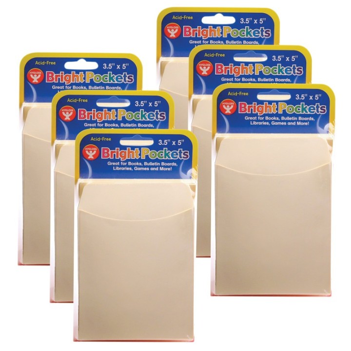 Hygloss® Library Pockets, 3.5" x 4.5", Non-Adhesive, Manila, 40 Per Pack, 6 Packs