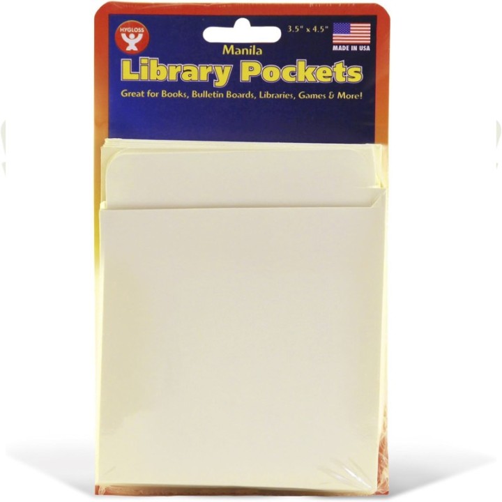 Hygloss® Library Pockets 3.5" x 4.5" Self Adhesive - Manila, Pack of 50