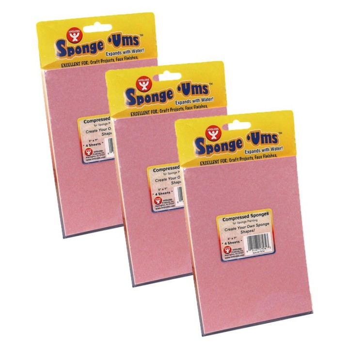 Hygloss® Compressed Sponge Sheets, 5" x 7", 4 Per Pack, 3 Packs