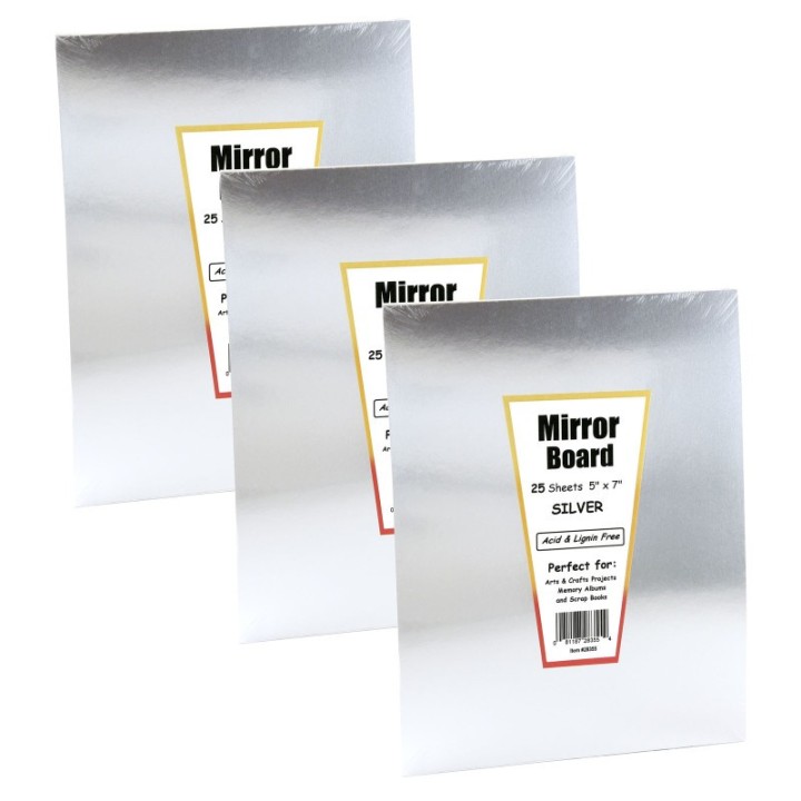 Hygloss® Silver Foil Mirror Board, 5" x 7", 25 Sheets Per Pack, 3 Packs