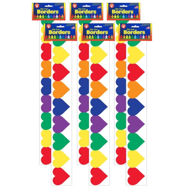 Hygloss® Multi-Color Hearts Border, 36 Feet Per Pack, 6 Packs