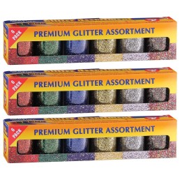 Hygloss® Premium Glitter Assortment, 6 Colors Per Pack, 3 Packs