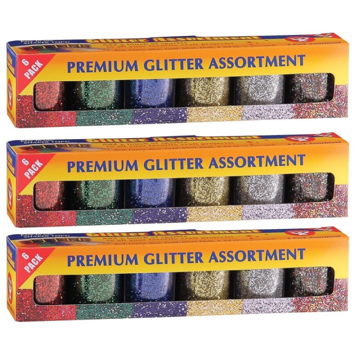 Hygloss® Premium Glitter Assortment, 6 Colors Per Pack, 3 Packs