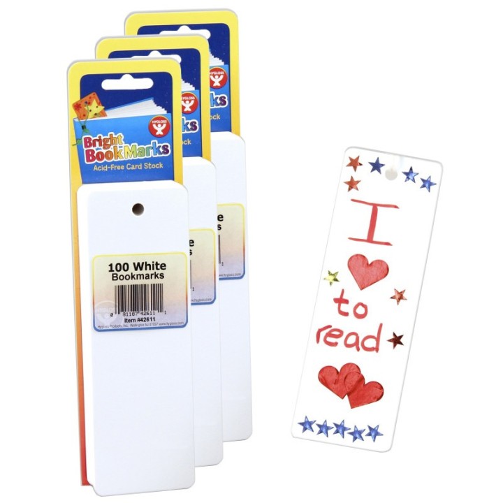 Hygloss® Mighty Bright™ Bookmarks, 100 Ultra White Per Pack, 3 Packs