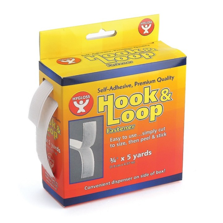 Hygloss® Self-Adhesive Hook & Loop Fastener Roll, 3/4" x 5 yds.